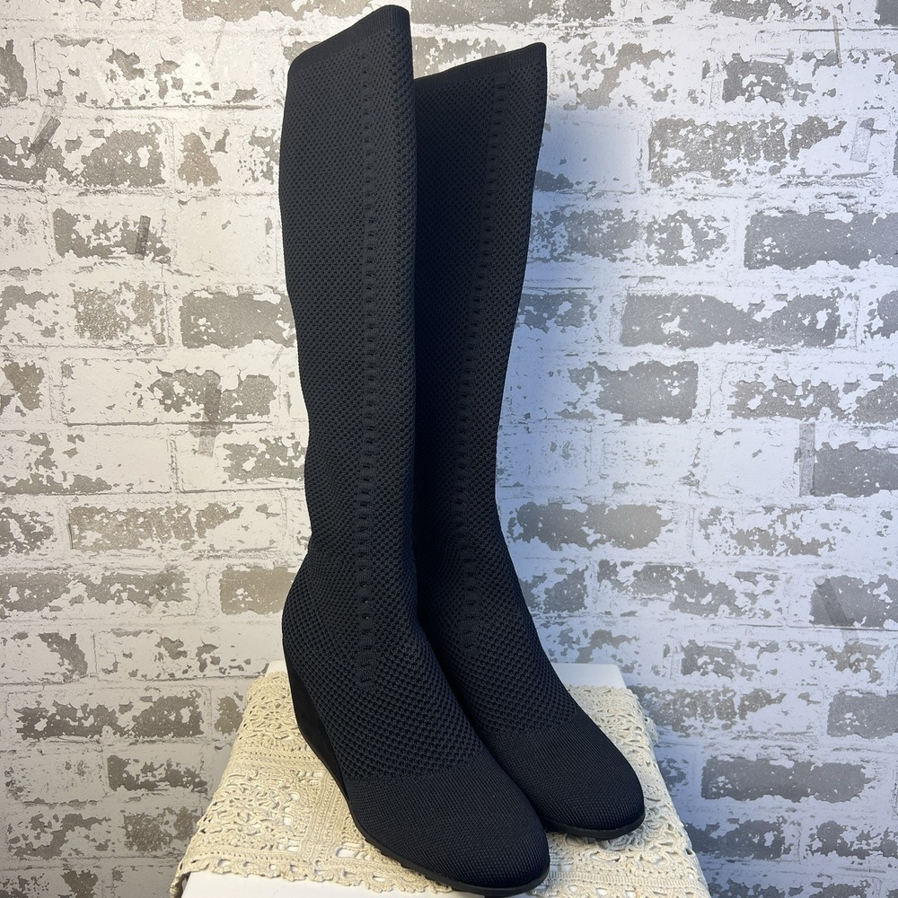 Eileen Fisher Kasana Wedge Stretch Fabric Black Boots Women's Size 9.5